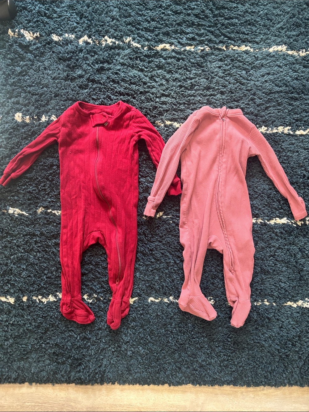 Kids Ribbed Zip-Front One-Piece Sleepers in Red and Pink